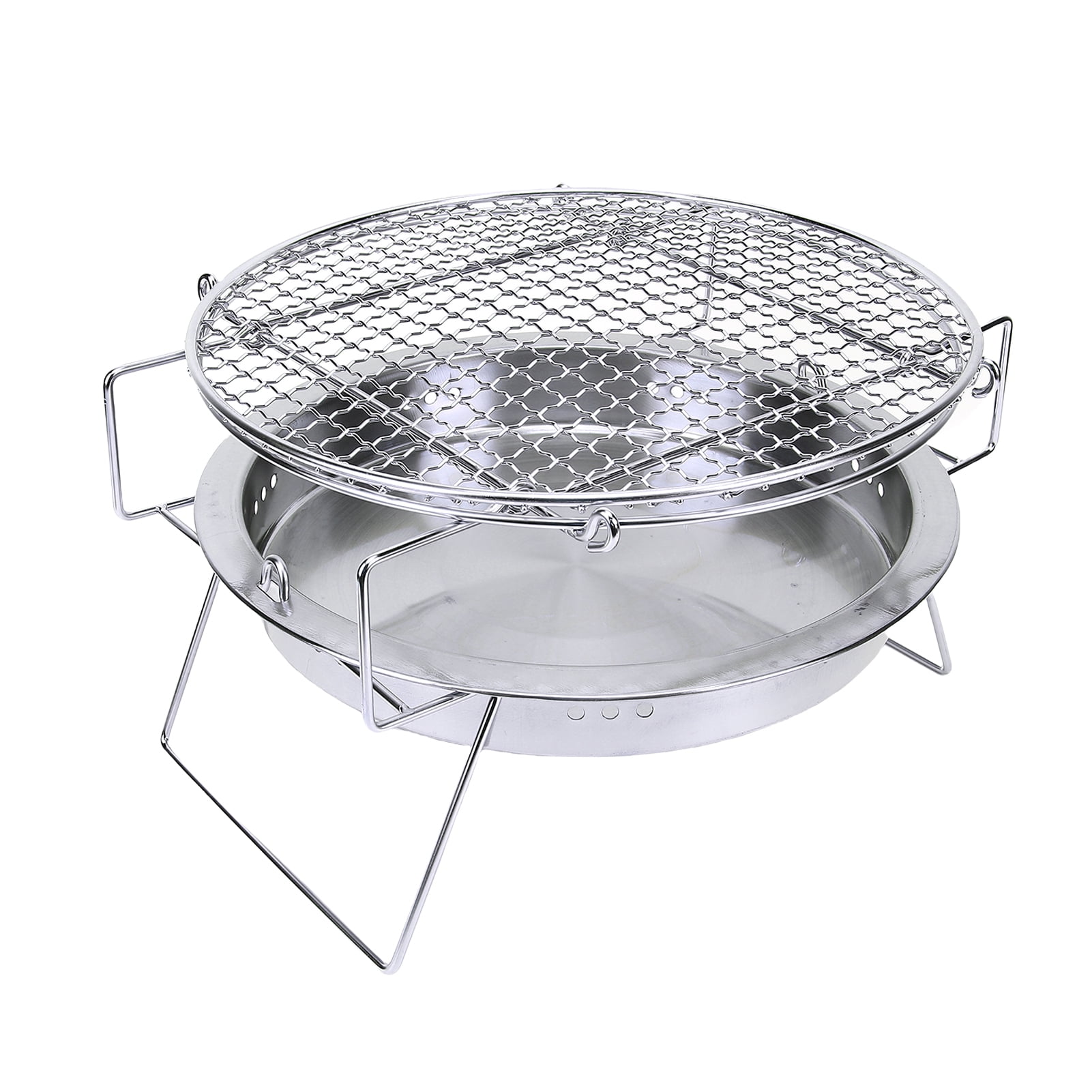 Camping Gear Portable Round Charcoal Grill, Stainless Steel BBQ Grill for Camping, Picnic, Outdoors Cooking with Folding Design, Spacious Grill Surface, Detachable Components