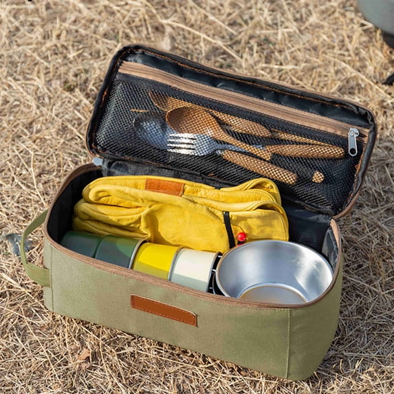 Camping Gear Storage Bag with Handle, Organizer for Tableware and Cooking Utensils, Portable Picnic and BBQ Travel Pouch for Outdoor Hiking and Self-Driving Trips