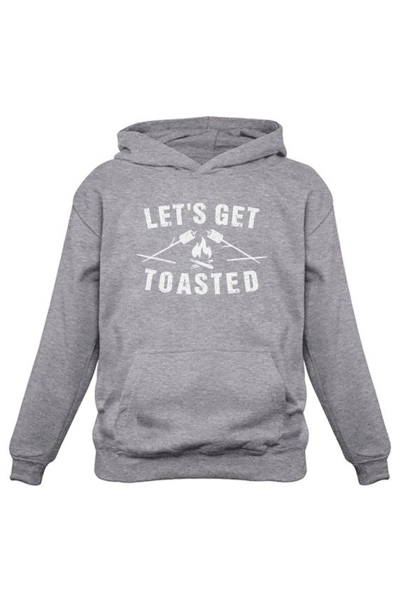 Camping Gift Let's Get Toasted - Funny Camping Hoodie Large Gray