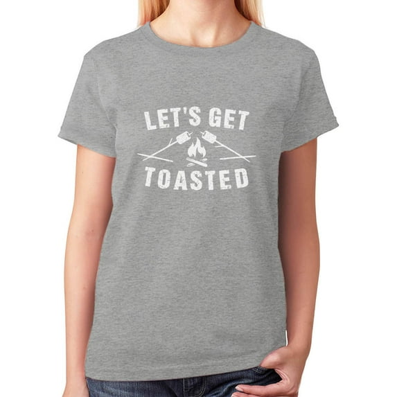 Camping Gift Let's Get Toasted - Funny Camping Women T-Shirt XX-Large Gray