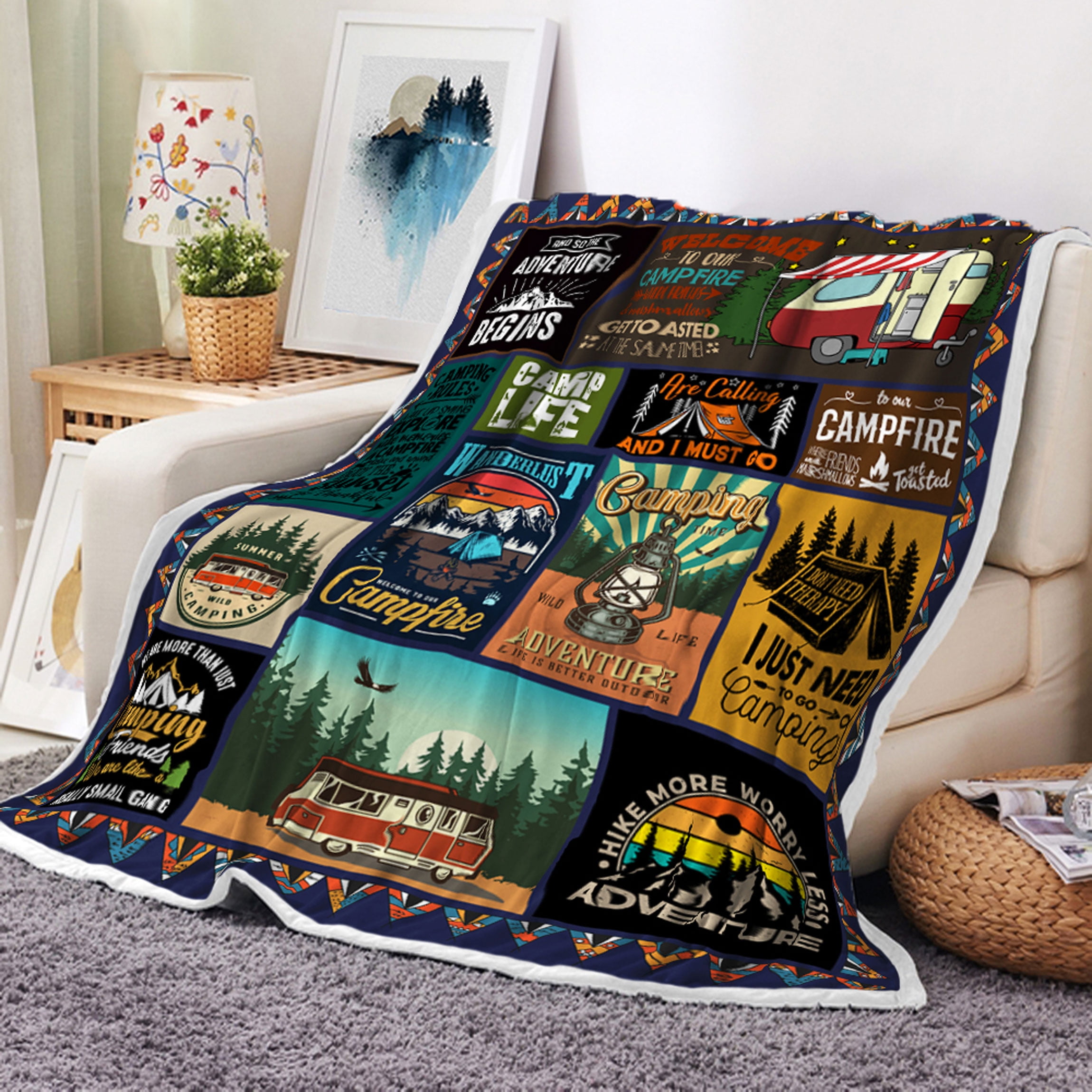 Camping Gifts for Men, Camping Blankets, Soft Flannel Throw Blankets Gifts for Campers and RV