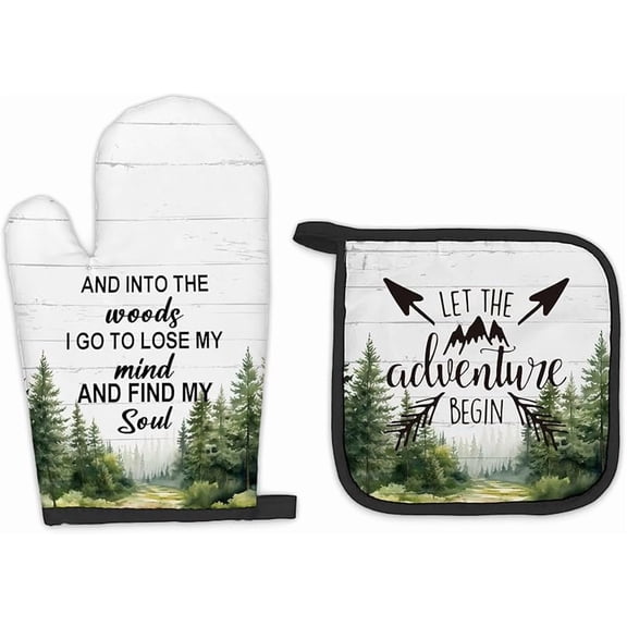 Camping Gifts Oven Mitts and Pot Holders Sets, Happy Camper Gifts Rv Kitchen Accessories Sets, Camping Themed Home is Where We Park It Heat Resistant Oven Glove Potholders for Kitchen Cooking