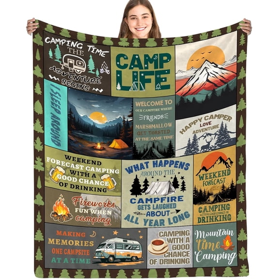Camping Gifts for Women, Camping Blanket Gift for Camping Lovers, Camping Decorations for Rv Owners, Cool Camping Gifts for Men (Camping, 50"x60")