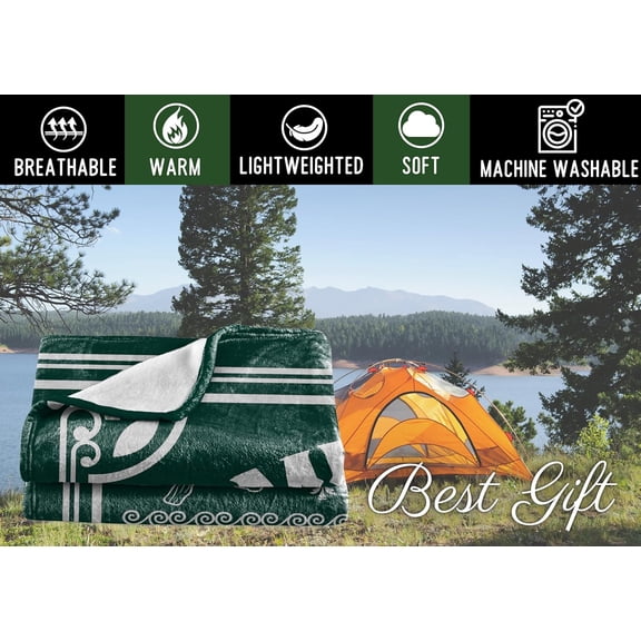 Camping Gifts for Women Men Lovers Throw Blanket, Happy Campers Decor Outdoor, RV Campsite Travel Hiking 50" x 60" - Camping Rules - Green