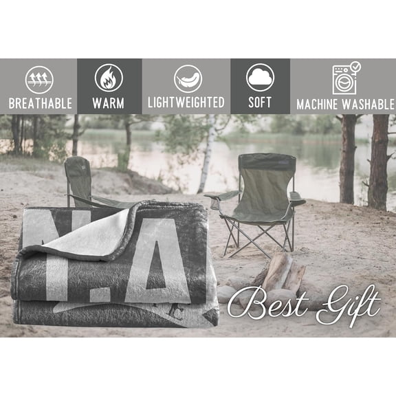 Camping Gifts for Women Men Lovers Throw Blanket, Happy Campers Decor Outdoor, RV Campsite Travel Hiking 50" x 60" - Camping Rules - Grey