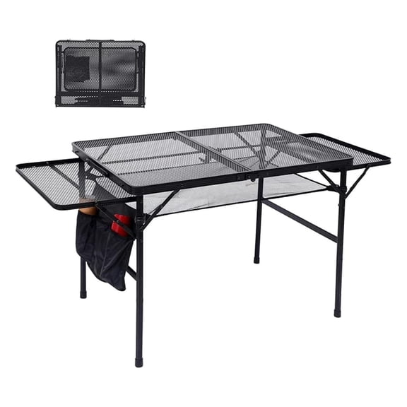 Camping Grill Table, Camping Table, Portable Table, with Side Table, Mesh Bag, for Camping, Outdoor, Picnic, Indoor
