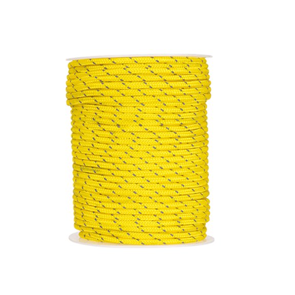 Camping Guide Rope with Low-Light Reflective Strands, Braided Polyester 4 mm Cord on a 50 m Roll for Tent and Tarp Setup