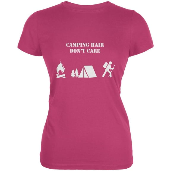 Camping Hair Don't Care Berry Pink Juniors Soft T-Shirt