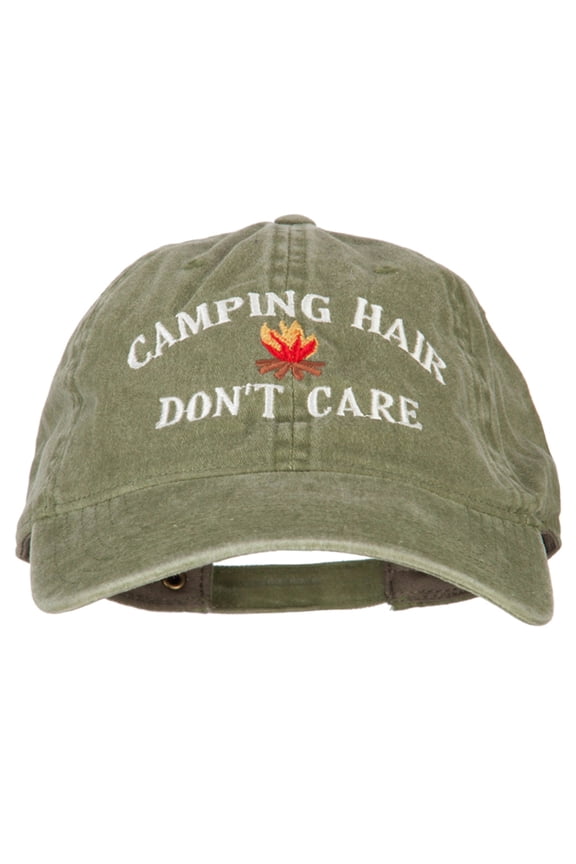 Camping Hair Don't Care Embroidered Washed Cotton Twill Cap - Olive OSFM