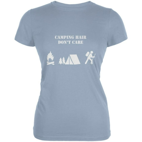 Camping Hair Don't Care Light Blue Juniors Soft T-Shirt