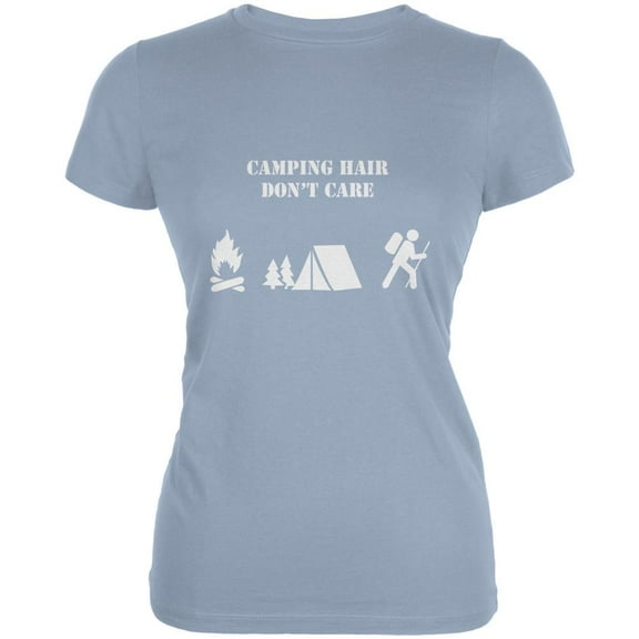 Camping Hair Don't Care Light Blue Juniors Soft T-Shirt