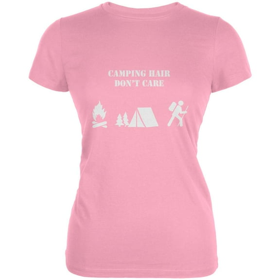Camping Hair Don't Care Light Pink Juniors Soft T-Shirt