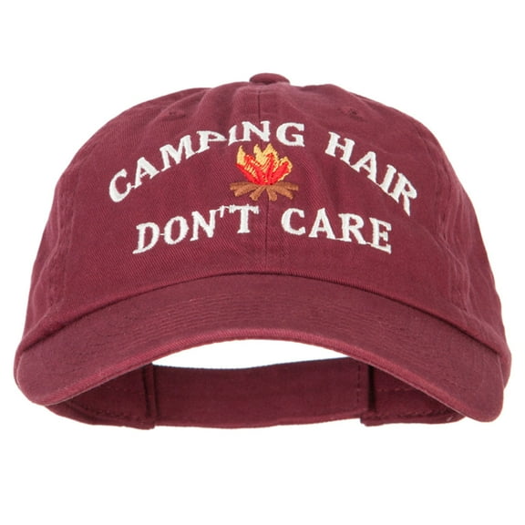 Camping Hair Don't Care with Fire Embroidered Low Profile Cotton Cap - Wine OSFM
