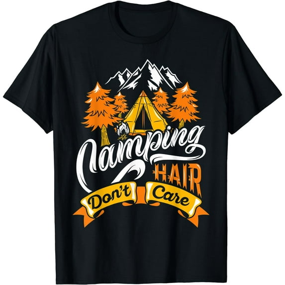 Camping Hair Dont Care T-Shirt Black Large