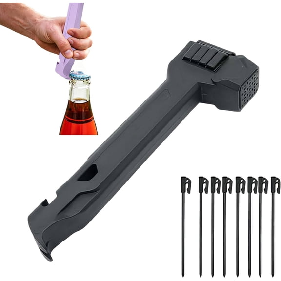 Camping Hammer 8 Pegs Tent Stake Driver Puller Bottle Opener Lightweight for Hiking BackpackingBlack