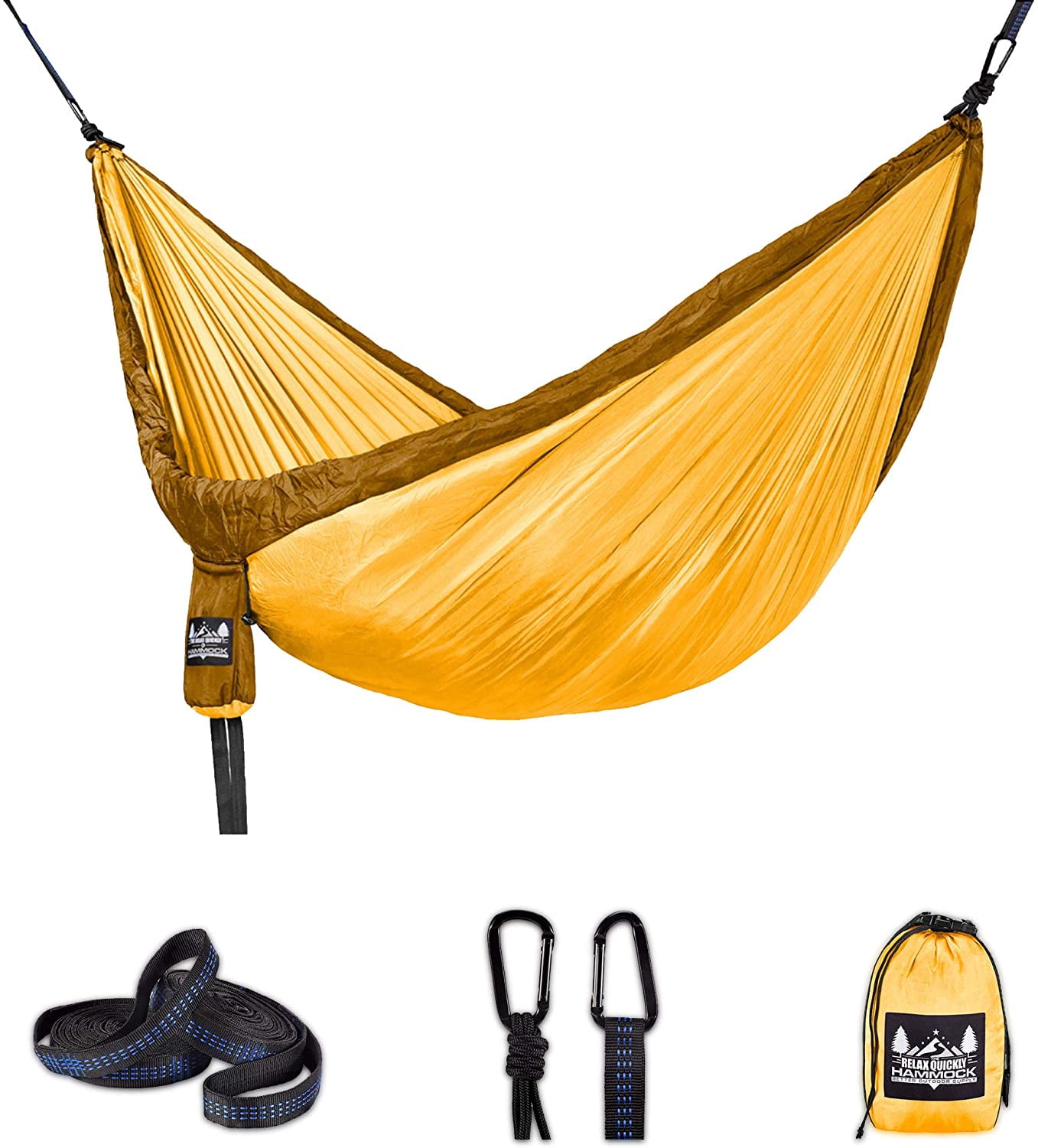 Camping Hammock by Better Outdoor Supply - Single & Double Portable - Durable - Lightweight Complete Kit - Used for- Relaxing Indoor or Outdoor - Camping -Travel Essential| Gold Brown