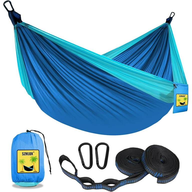 Camping Hammock Double Single Portable Hammocks with 2 Tree Straps and Attached Carry Bag Great for Outdoor Indoor Beach Camping Light Grey Sky
