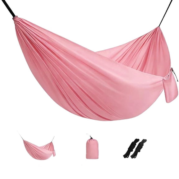 Camping Hammock Lightweight Portable Double Swing with 2 Tree Straps, Heavy Duty Parachute Nylon Bed for Backpacking Hiking Beach, Outdoor Essentials for Backyard Patio Camping Gear (Khaki)