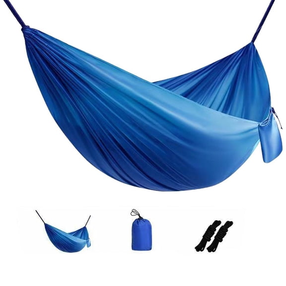 Camping Hammock Lightweight Portable Double Swing with 2 Tree Straps, Heavy Duty Parachute Nylon Bed for Backpacking Hiking Beach, Outdoor Essentials for Backyard Patio Camping Gear (Gray)