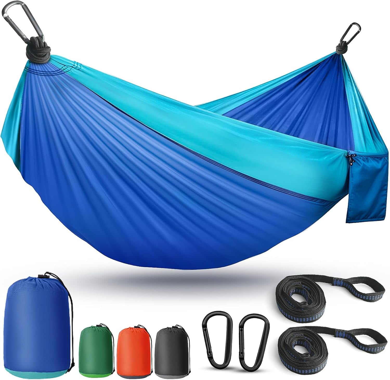 Hamac Double Camping GearUp – Parachute Nylon, Avec Mousquetons Et Corde, Orange/gris, Neuf