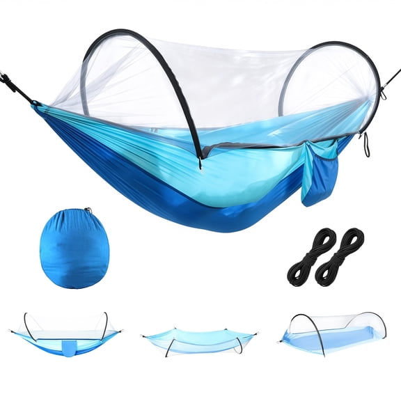 Camping Hammock with Mosquito Net 3-in-1 Portable Hammock Tent with BuiltIn Mosquito Net Dual-Way Zippers 440lbs Capacity Attached Storage Pocket for