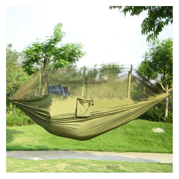 Camping Hammock with Mosquito Net, Double Portable Hammock - 600lbs Capacity, Lightweight Nylon Hiking Hammock for Outdoor, Backpacking, Travel - Includes Straps & Carry Bag