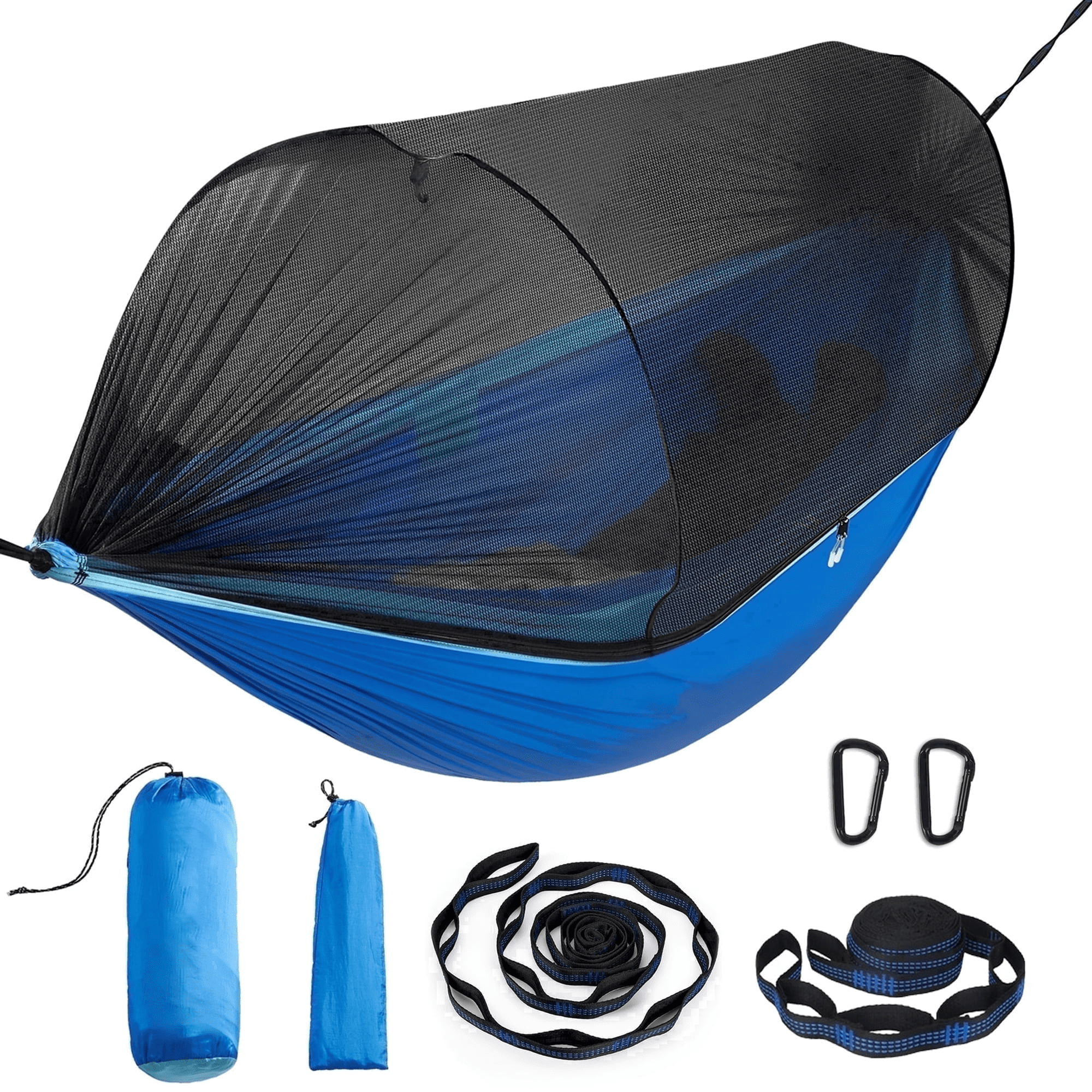 Sunyear Double & Single Camping Hammock with Tent-Like Mosquito Net & Aviation Aluminum Poles (NOT a Face-Hugging Net), Easy Setup 600lbs