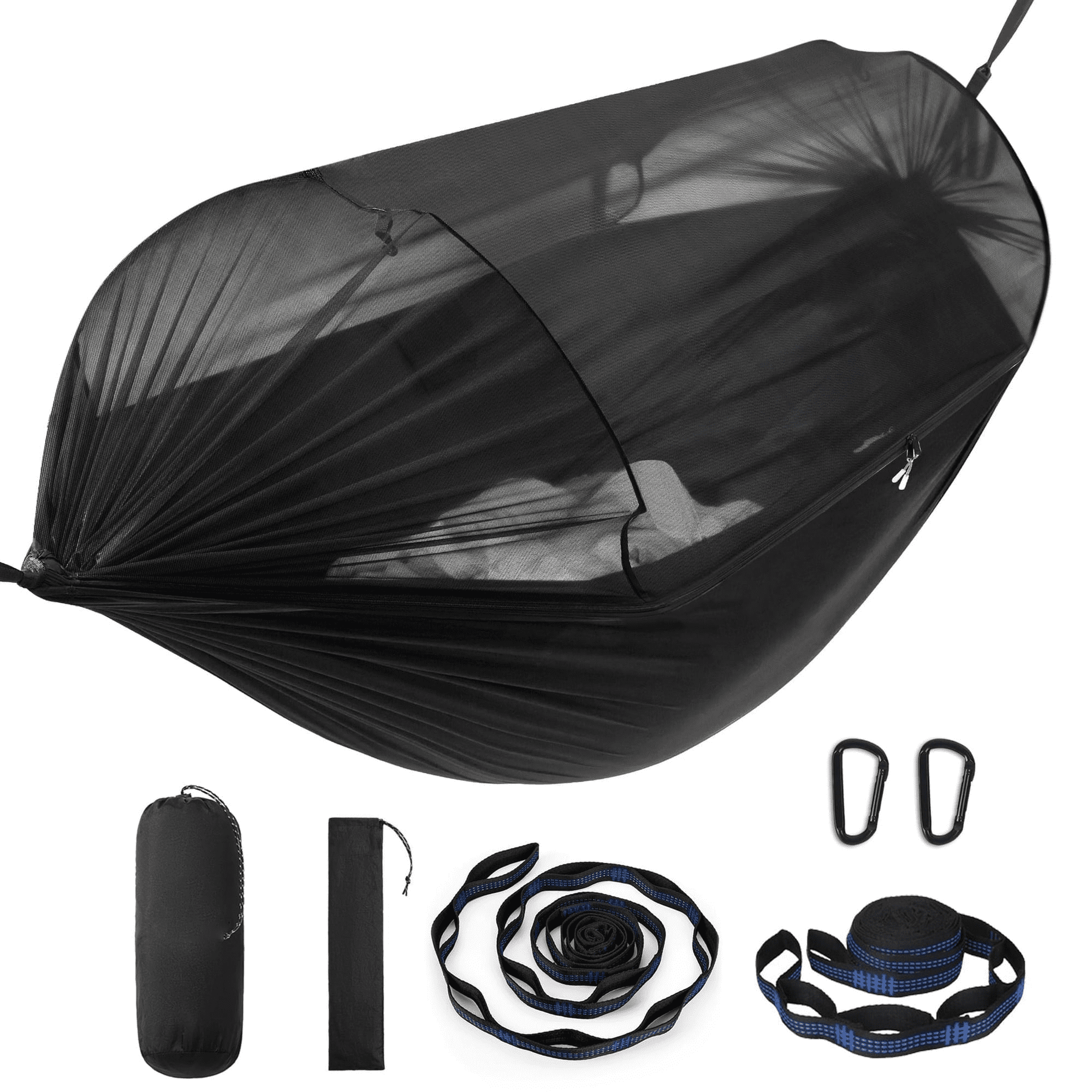 Sunyear Double & Single Camping Hammock with Tent-Like Mosquito Net & Aviation Aluminum Poles (NOT a Face-Hugging Net), Easy Setup 600lbs