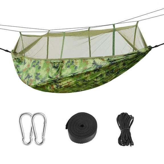 Camping Hammock, Portable Double Hammock with Net, 600LBS Load-Bearing with Strap Hook Carry Bag, Portable for Camping & Hiking, Camouflage