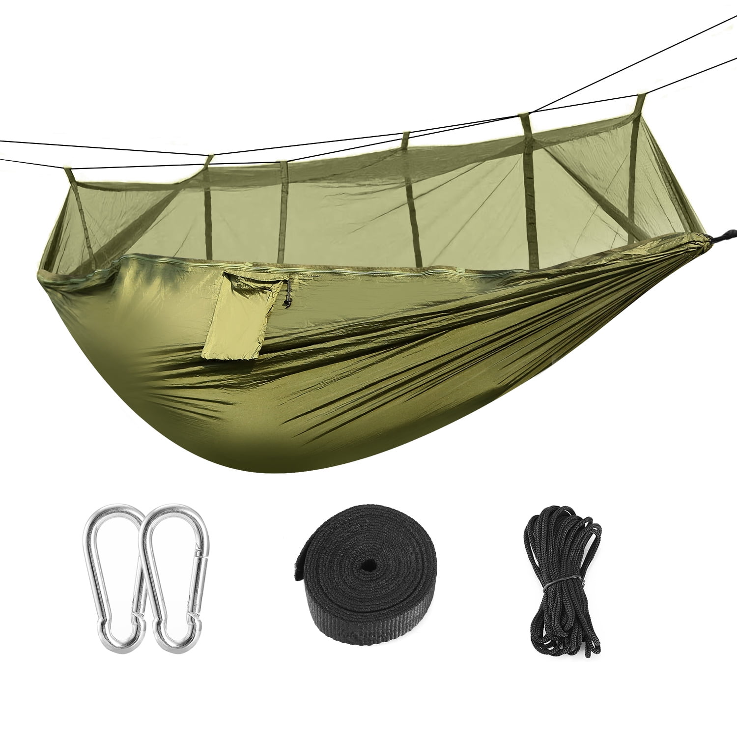 Camping Hammock, Portable Double Hammock with Net, 600LBS Load-Bearing with Strap Hook Carry Bag, Portable for Camping & Hiking,Green
