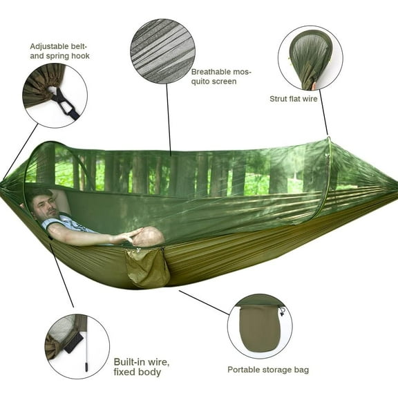 Camping Hammock with Single Double Mosquito Net Ultra-Light Travel Hammock 200kg Load Capacity and Breathable Outdoor Hammock for Camping Hiking Backpacking Outdoor Indoor Garden(ArmyGreen)