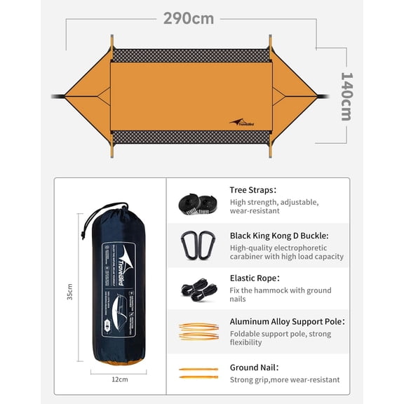 Camping Hammock Tent with Mosquito Net and Removable Sunshade, 4 in 1 Function, Lightweight Hanging Hammocks Tree Straps Swing, Bivvy Ground Tent for Outside, Hiking, and Travel