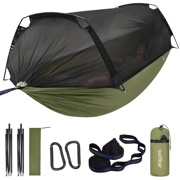 Camping Hammock Tent - Portable Hammocks with Mosquito Net (Single/Double, 500lbs Capacity) - Spacious & Anti-Rollover Design with 2 Tree Straps for Hiking, Backpacking, Indoor/Outdoor Use