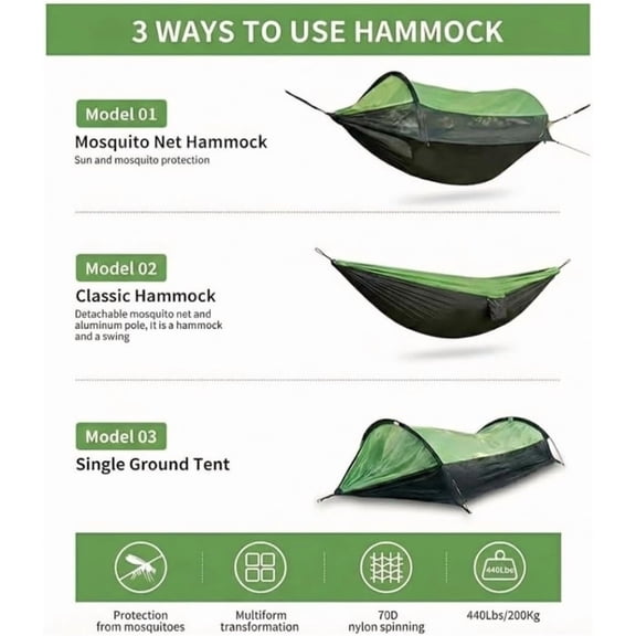 Camping Hammock Tent with Mosquito Net & Rainfly Waterproof Portable Backpacking Hammock for Trees