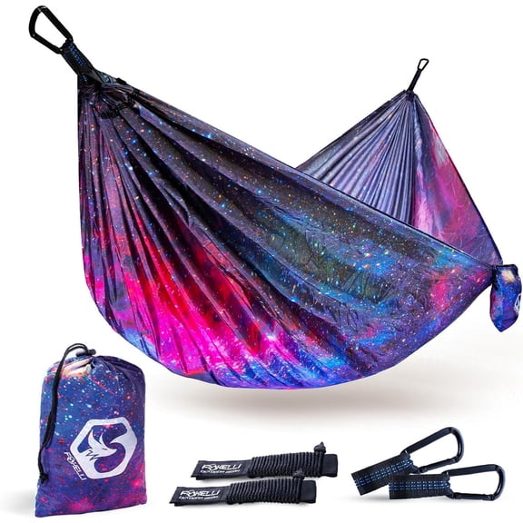 Camping Hammock - Ultralight Hammock for Backpacking, Hiking, Festivals, Travel - Easy Setup with Tree-Friendly Ropes & Steel Carabiners, Heavy Duty Parachute Nylon