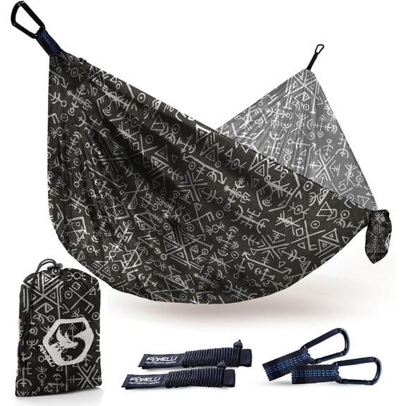 Camping Hammock – Ultralight Hammock for Backpacking, Hiking, Festivals, Travel - Easy Setup with Tree-Friendly Ropes & Steel Carabiners, Heavy Duty Parachute Nylon