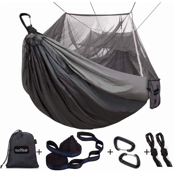 Camping Hammock with Bug Net, Double Size 78"W x 118"L, 500 lb Capacity, Includes Two 10 ft Tree-Friendly Straps