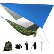 Camping Hammock with Canopy, Lightweight Portable, Nylon Rain Tarp, Mosquito Net Included for Outdoor Adventures