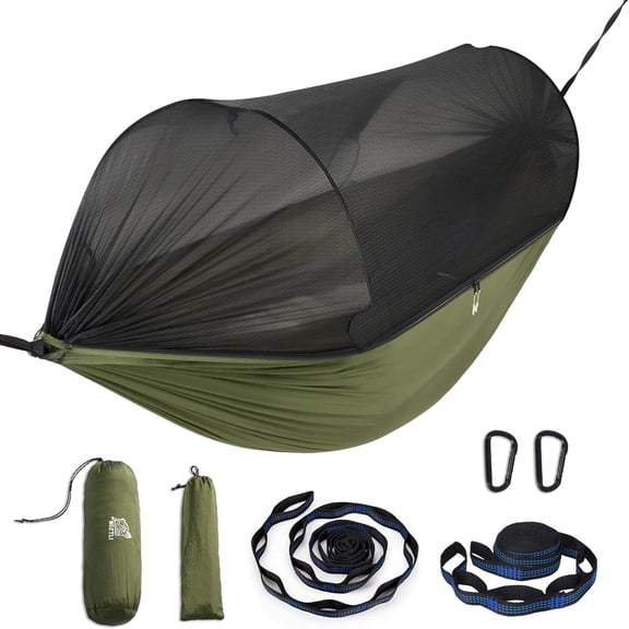Camping Hammock with Integrated Mosquito Net and Tree Straps, 118 in x 71 in, Green