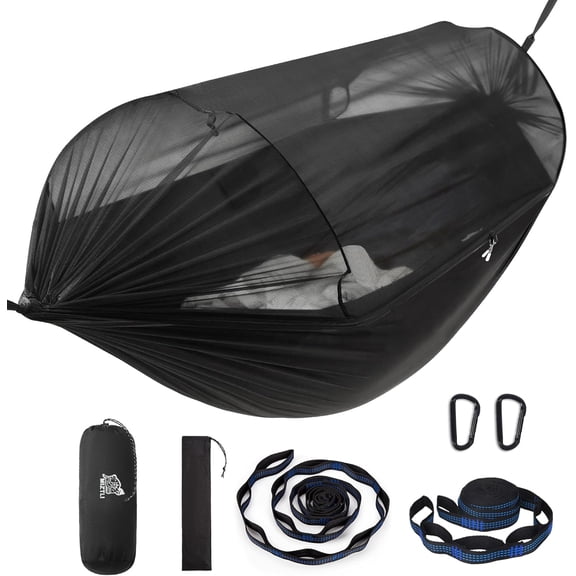 Camping Hammock with Integrated Net and Tree Straps, 118 x 71, Black