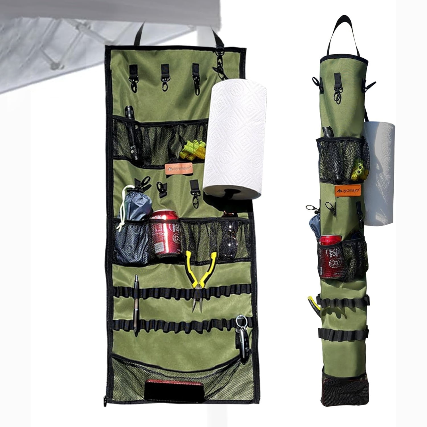 Camping Hanging Organizer -Tent Organizer for Inside with Campsite Storage Straps & Mesh Pockets & Hanging Hooks for Camping, RV Camper
