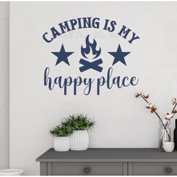 Camping is My Happy Place Campfire Camper RV Decals - Vinyl Camper Decals - RV Camper Decals Sayings for Wall Decor - Decals for RV Trailers - Die-Cut Vinyl Graphics for RV, 23x18.5-Inch, DeepBlue