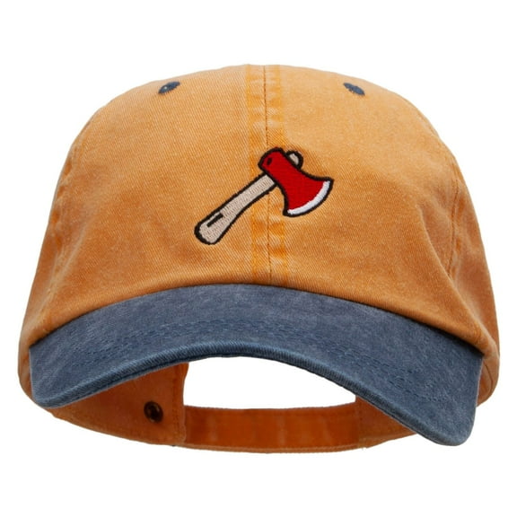 Camping Hatchet Embroidered Pigment Dyed Wash Caps - Mustard Navy OSFM