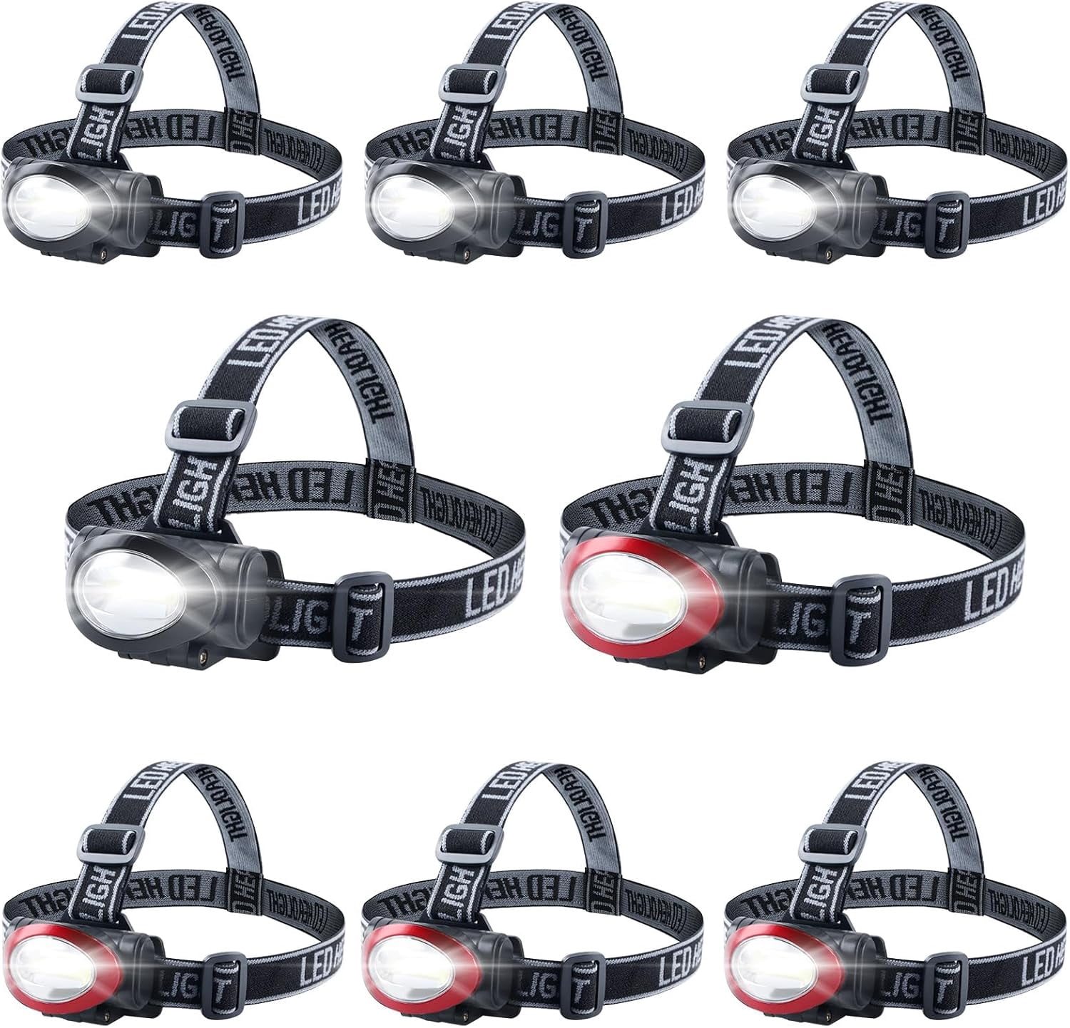 Camping Headlamp Flashlight 8 Pack, Outdoor Super Bright COB Head Lamp Gear for Running, Reading, Hiking, Walking, Climbing, Fishing, Hunting, Jogging, Headlight Multipack Adults, Kids