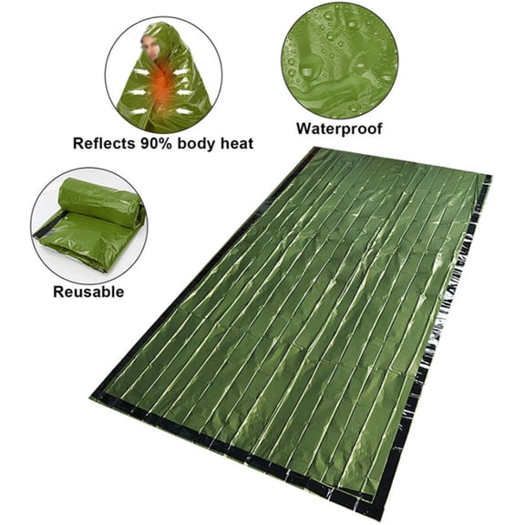 Camping Hiking Emergency Sleeping Bag 84Inch by 36Inch Thermal Bivy Sack for Outdoor Adventures Lightweight Portable Shelter,10x7 cm,Green