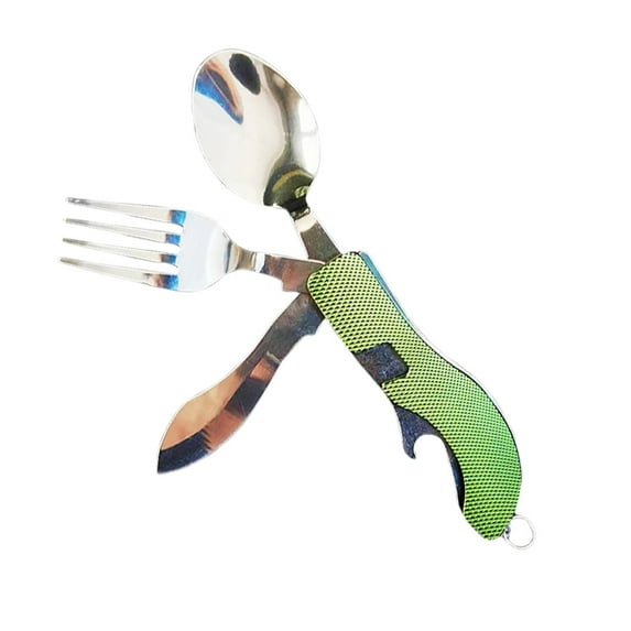 Camping & Hiking Foldable Tableware Spoon and Fork 4-in-1 Stainless Steel Set for Outdoor Adventures