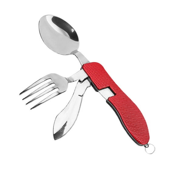 4-in-1 Stainless Steel Camping Utensil Set Portable Foldable Spoon Fork Multitool for Outdoor Hiking Backpacking Travel Lightweight Durable Tableware