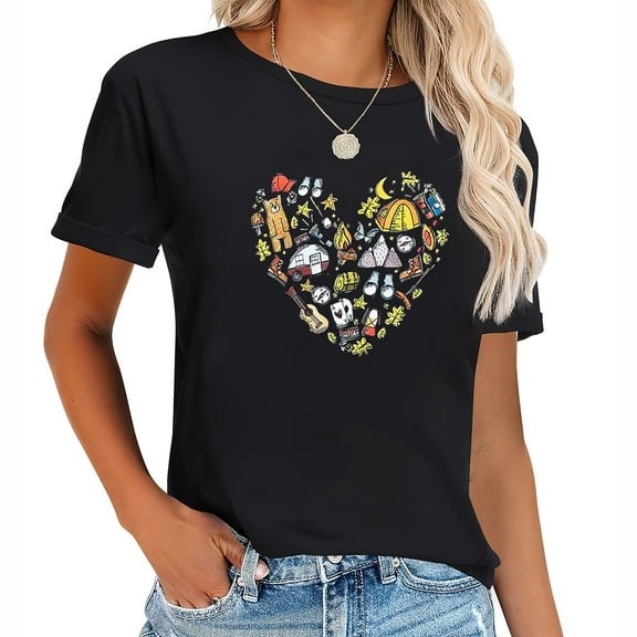 Camping Hiking Women Funny Mountain Graphic Cute C Trendy Women's Short Sleeve Tee with Standout Graphic Print