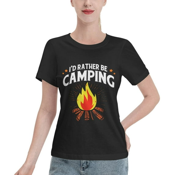 Camping I'D Rather Be Women'S Basic Short Sleeve T-Shirt Black Small