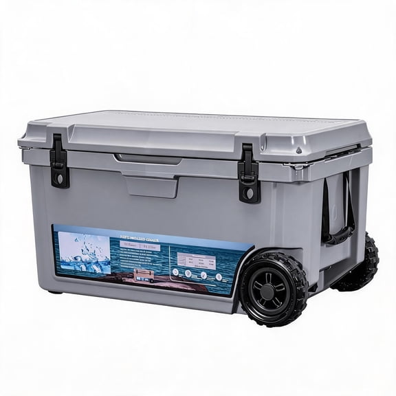 Camping Ice Chest Cooler 45QT, Portable Insulated Cooler Box with Strap and Side Handle for Food and Beverage Storage, Great for Beach, Picnic and Boating